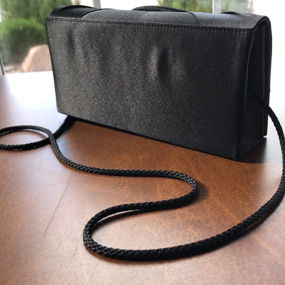 Rose Detail Clutch Evening Bag - Shiny Black - Picture 5 of 8